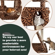 Amolife 65.7 Large Cat Tree and Tower Condo for Indoor Cats with 2 Scratching Boards, Hammock & Post, Leopard Print