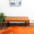 thumbnail image 4 of Pemberly Row Mid-Century Modern Rectangular Genuine Leather Bench in Tan, 4 of 5
