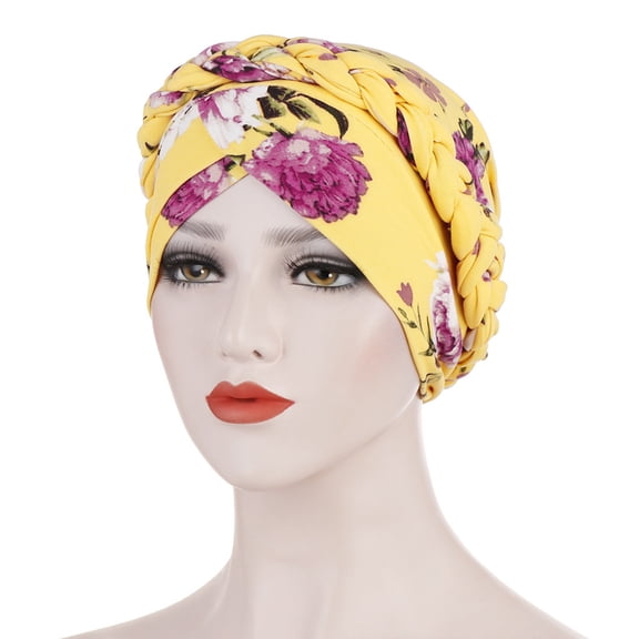 Yesbay Floral Print Braid Women Hat Protective Cover Cap Headwrap Headwear