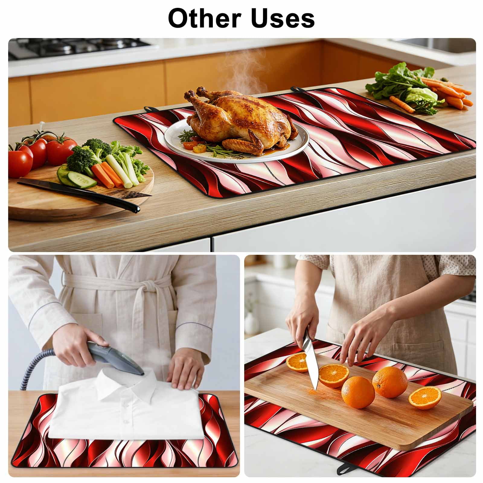 Red Striped Ombre Stove Top Cover for Electric Stove, Heat-proof & Non Slip Glass Top Stove Cover Protector, Modern Red Moire Geometric Kitchen Flat Cooktop Rubber Mat 24x21 Inches