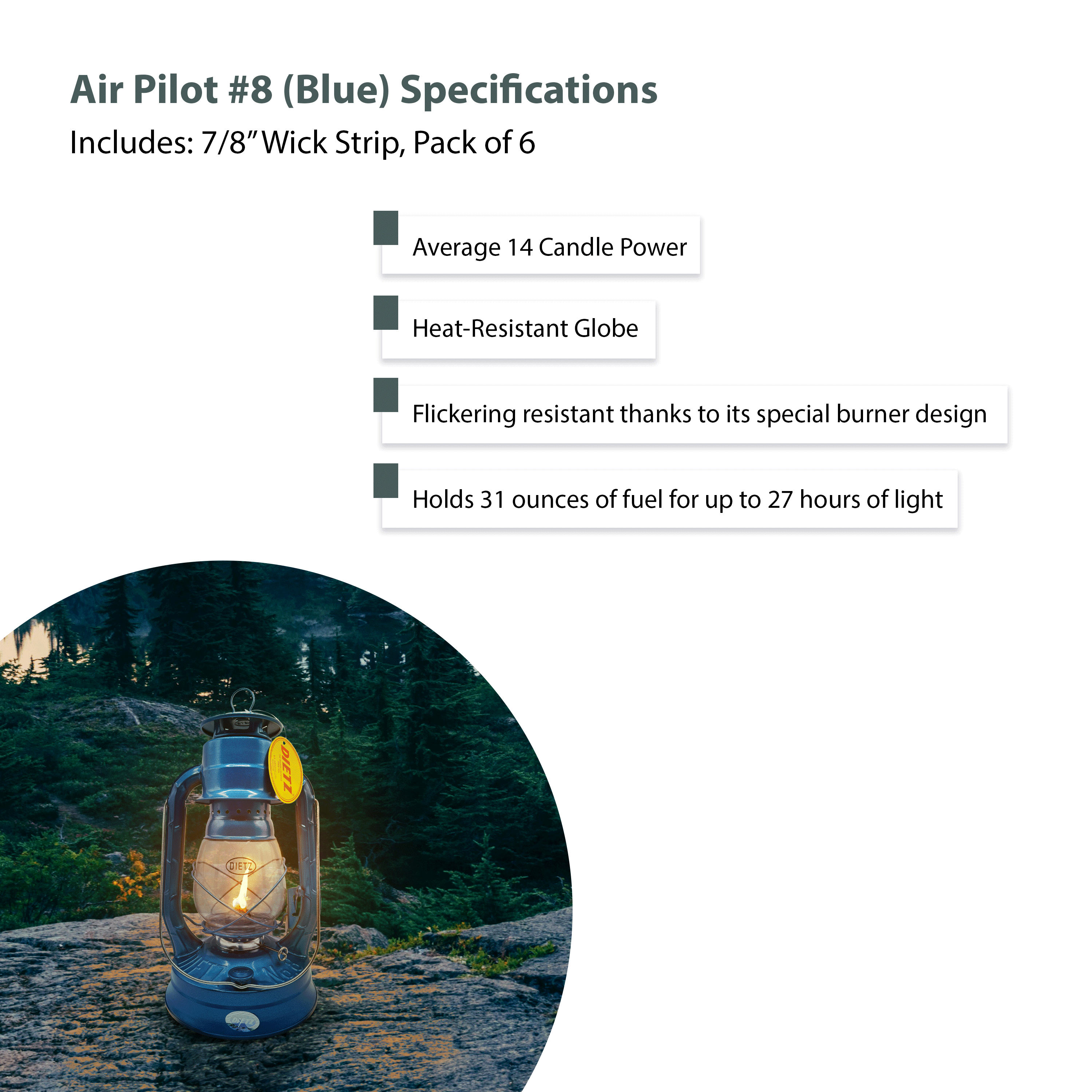 Light of Mine - Dietz #08 Air Pilot Black Oil Lantern Including 6-Pack of 100% Cotton 7/8" Replacement Wick Strips (#08, BLK)