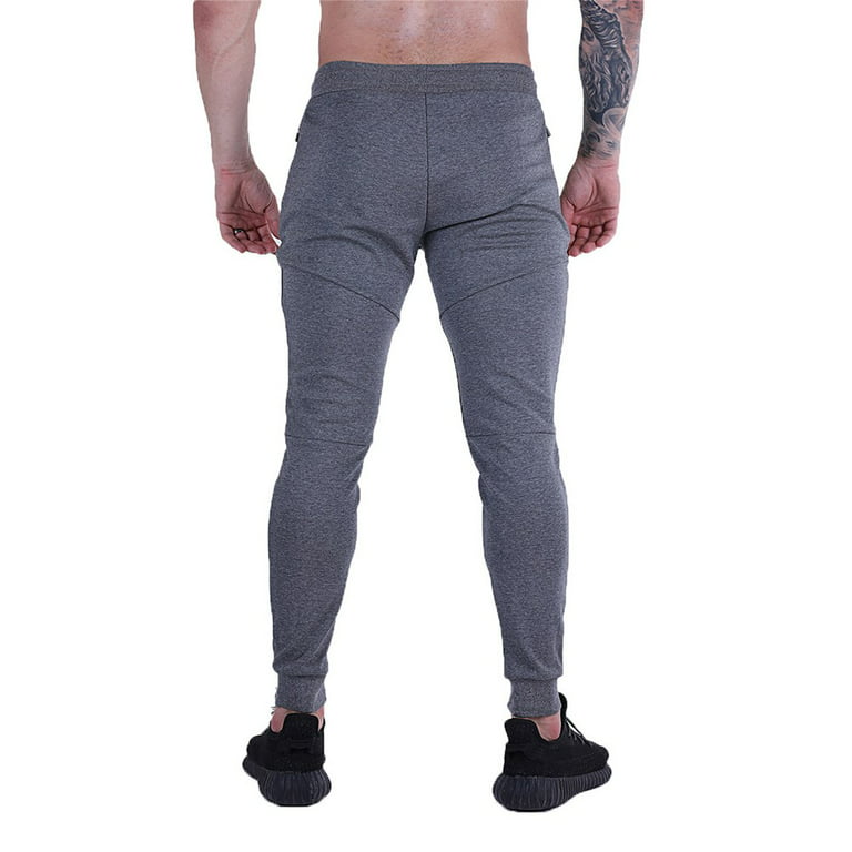 ALSLIAO Men Skinny Sweatpants Fit Sports Trousers Bottoms Slim Gym Workout  Joggers Pants Dark Grey M 