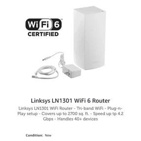 Open Box Linksys LN1301 WiFi Router - Tri-Band WiFi - Plug-n-Play Setup - Covers up to 2700 sq. ft. - Speed up tp 4.2 Gbps - Handles 40+ Devices