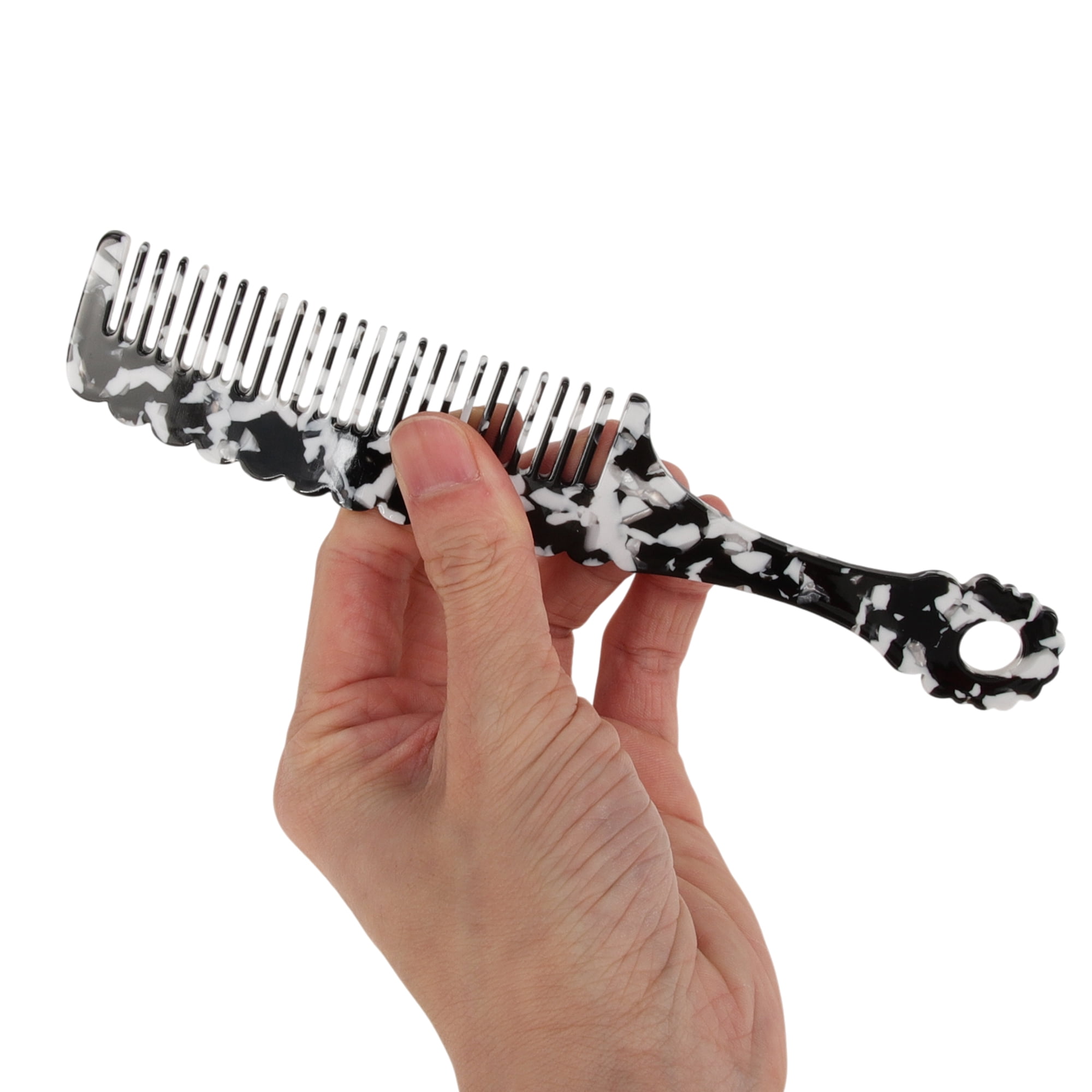 Unique Bargains 1 Pc Fashion Handle Wavy Hair Comb for All Hair Types Styles Black White