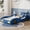 Blue & Yellow, variant on Race Car Bed Twin Size with Wheels and Wood Slats, Wooden Car-shaped Platform Bed for Teens, No Box Spring Needed, Blue & Yellow