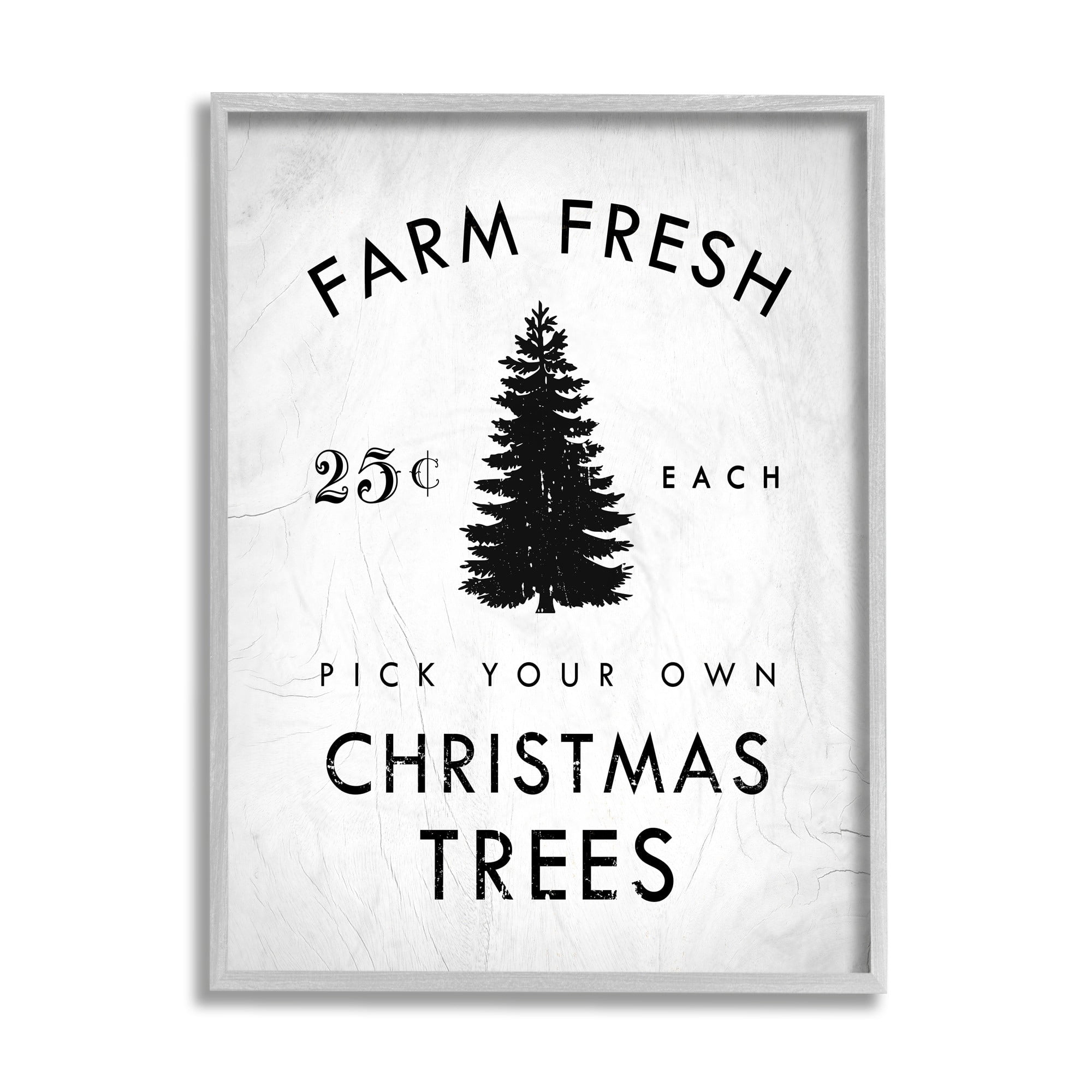 Stupell Industries Vintage Style Christmas Tree Farm Sign Minimal Black Framed Design by Daphne Polselli