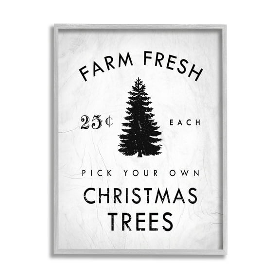 Stupell Industries Vintage Style Christmas Tree Farm Sign Minimal Black Framed Design by Daphne Polselli