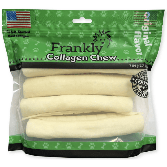 Frankly Original Natural Flavored Beef Chew Dog Retriever Rolls - High Protein Collegen Packed - Made in The U.S.A. - 4 Count 7-8" Roll