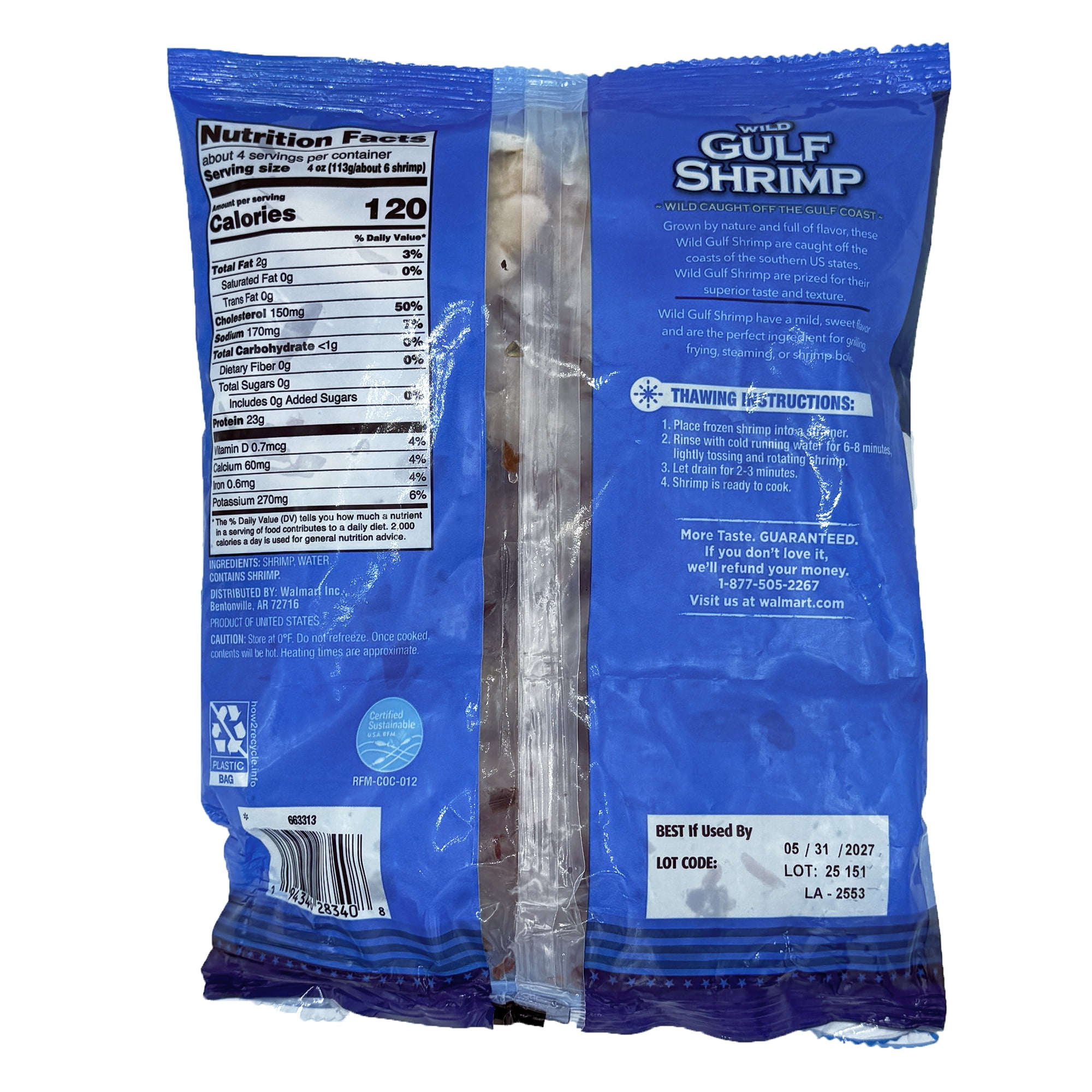 Frozen Wild Caught US Gulf Shrimp, Jumbo 21-25 Shell-On All-Natural, 16 oz bag