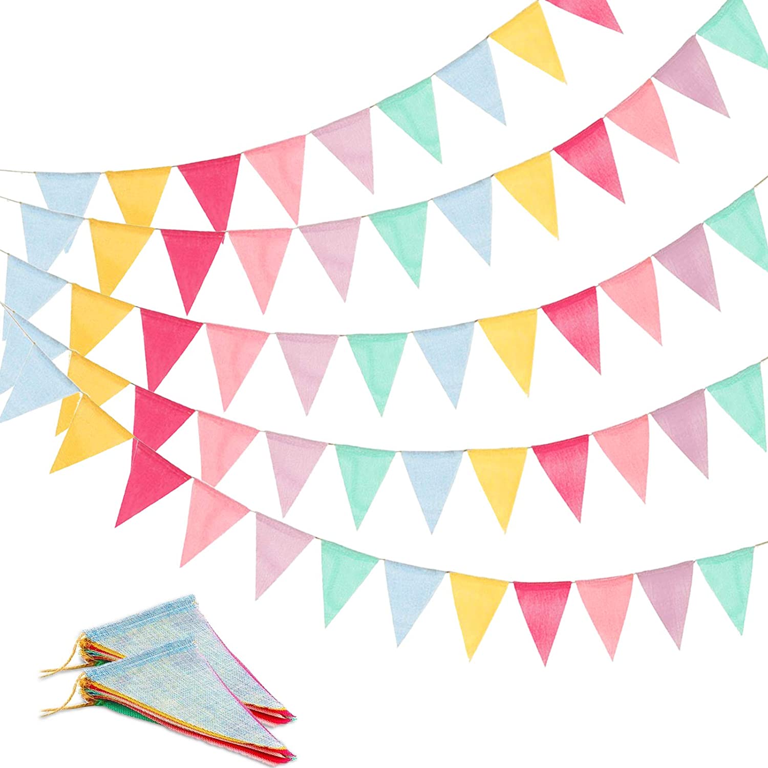 Guirlande Fanions Toile De Jute - 10,5 M - 45 Triangles - Décoration Mariage Anniversaire - 5