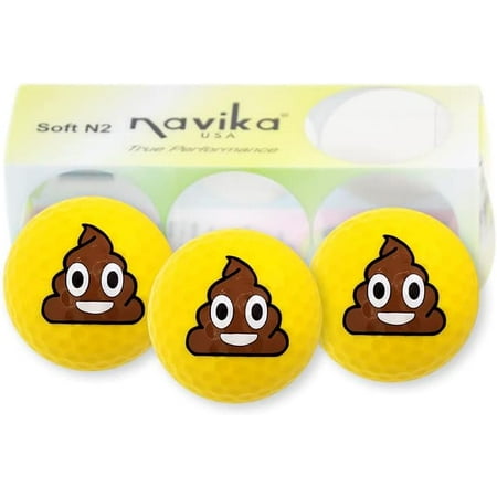 Navika USA Inc. Golf Balls - Poop Emoji Imprint on Bright Yellow High Visibility Color (3-Pack) Great Emoji Themed Gift for Any Age Golfer, Emoji Print, Golf Humour Hilarious Poop Emoji Golf Set