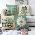 thumbnail image 2 of Spring Summer Eucalyptus Leaves Daisy Decorative Throw Pillow Covers 18 x 18 Set of 4, Buffalo Plaid Truck Farmhouse Sage Green Cushion Case Decor, Bless Home Seasonal Decoration for Sofa Couch, 2 of 5
