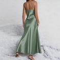 thumbnail image 3 of Womens Fashion Satin Spaghetti Strap Maxi Dress V Neck Sleeveless Side Slit Flowy Long Dresses Elegant Silky Cocktail Party Evening Gown for Summer, Size S-2XL, 3 of 4