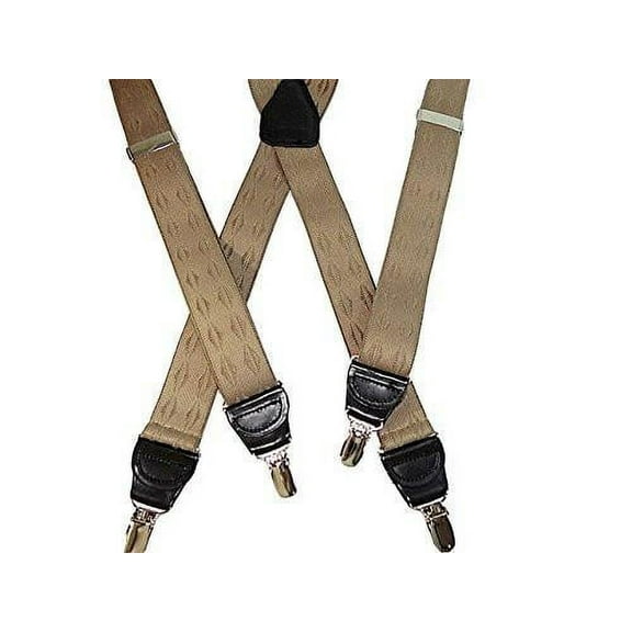 Hold-Ups Elddis Tan Jacquard 1 1/2" wide in X-back style and Patented No-slip Silver Clips