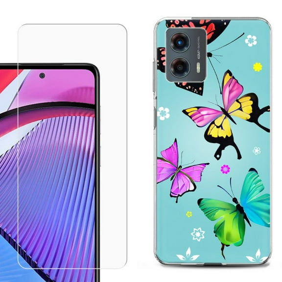 OneToughShield ® Compatible with Motorola Moto G 5G 2023, Shockproof Phone Case, with Tempered Glass Screen Protector - Butterfly