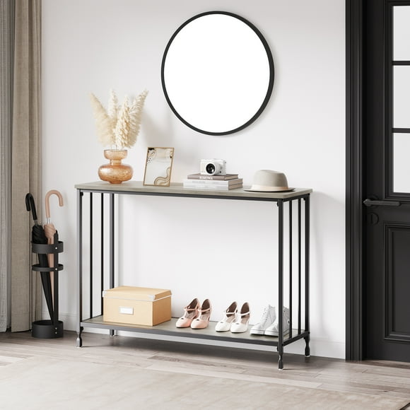 ChaoLink Mesa consola - estante de vidrio, marco metálico, mesa detrás del sofá industrial de 33.5” para pasillo