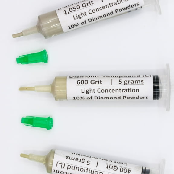 TechDiamondTools Diamond Lapping Paste Set of 3 Syringes X 5 Grams (L), Polish Lapping Compound, Sizes 400 600 1050 Grit, Mesh - With Light(10%) Concentration of Diamond Powders
