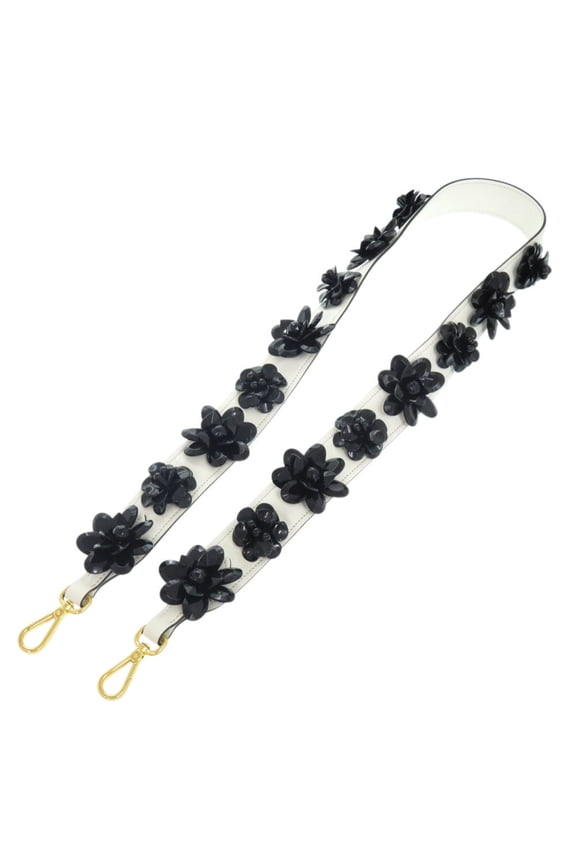 Pre-Owned Prada Shoulder Belt White x Black Flower Leather Strap 1085 PRADA (Good)