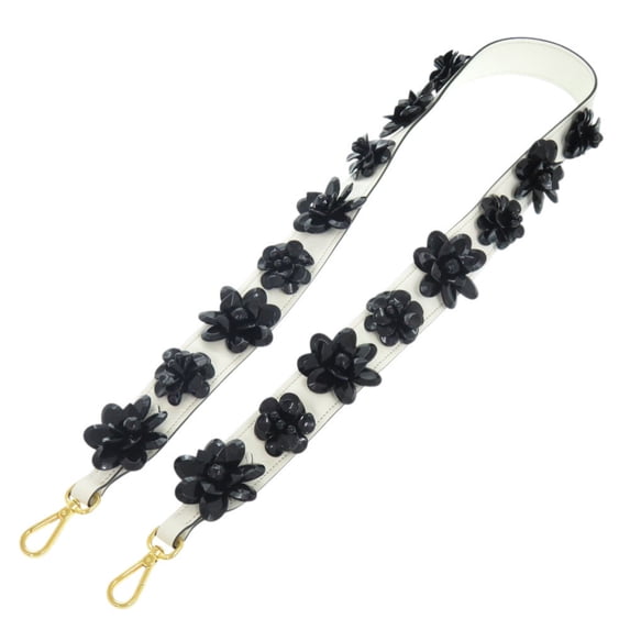 Pre-Owned Prada Shoulder Belt White x Black Flower Leather Strap 1085 PRADA (Good)