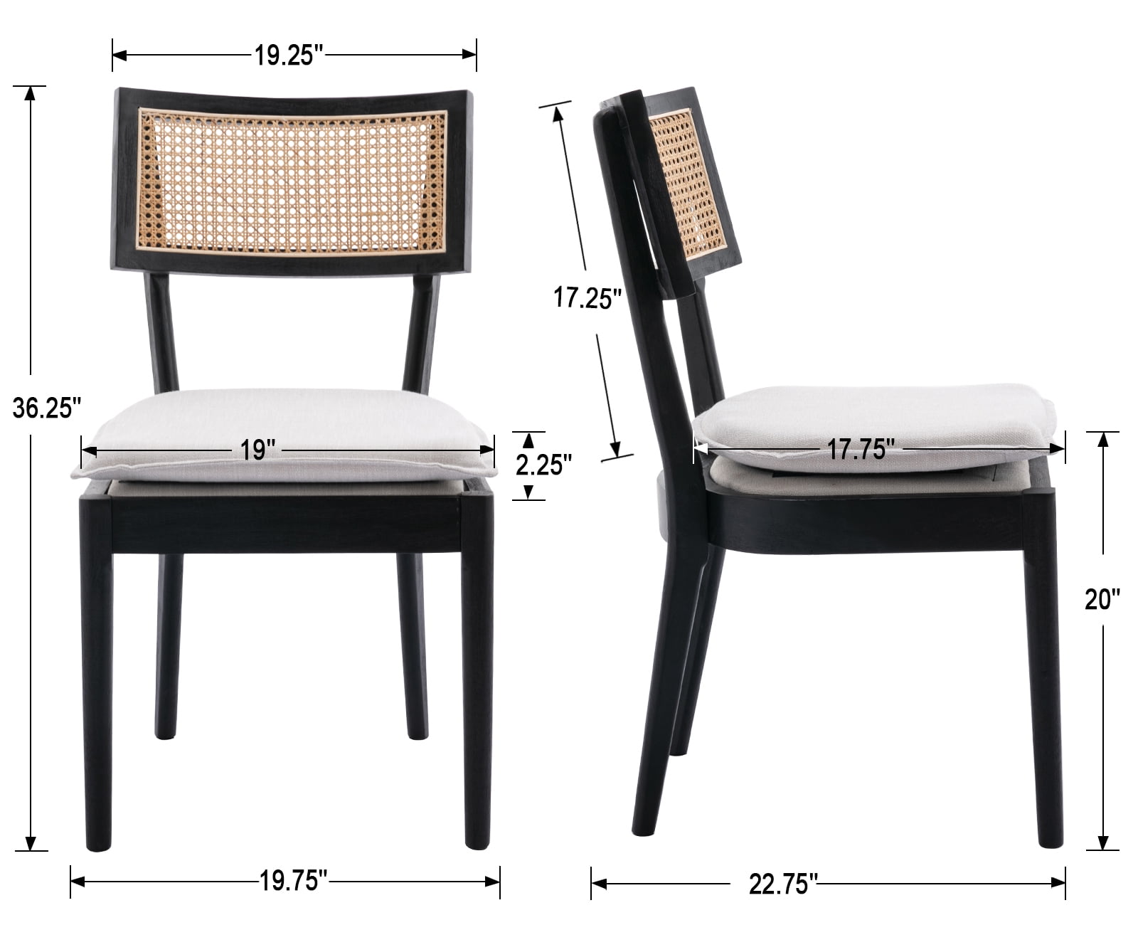 Guyou Classical Wooden Dining Chairs Set of 2, Farmhouse Rattan Cane Back Kitchen Chairs, French Country Side Chairs for Living Room Kitchen Dining Room, Black