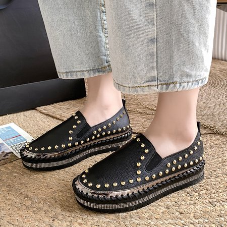 

LazySeal Luxury Women Flats Rhinestone Bling Sewing Platform Loafers Slip on Sewing Shallow Fashion Casual Shoes Ladies Footwear
