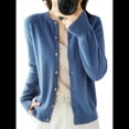 thumbnail image 2 of Suéter de Larga con Cuello Redondo de Color Liso para Mujer, Chaqueta de Punto Combinable para y Otoño Azul Neblina XXL, 2 of 8