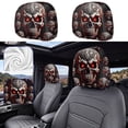 thumbnail image 3 of Halloween Mechanical Demon Skull Car Headrest Covers, 2‑Pack Creepy Robot‑Style Skeleton Face Print Vehicle Seat Head Rest Protector for Car Interior Halloween Decor, 3 of 5