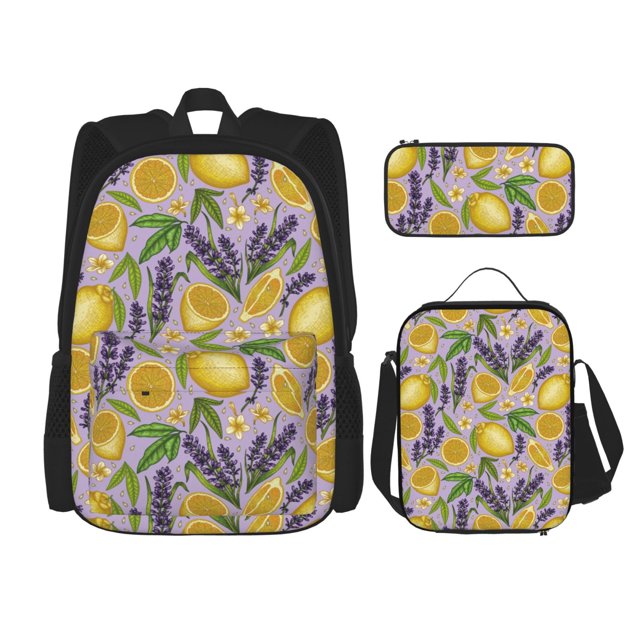 Disketp Lavender Flowers Mochila Estampada de Gran Capacidad con Lonchera y Estuche, Set de 3 Piezas para Estudiantes