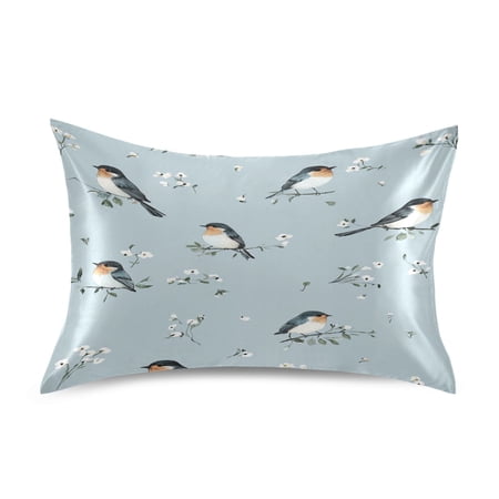 Elegant Birds Satin Pillowcase 20''x26'' Double-Sided Print Soft Wrinkle Resistant