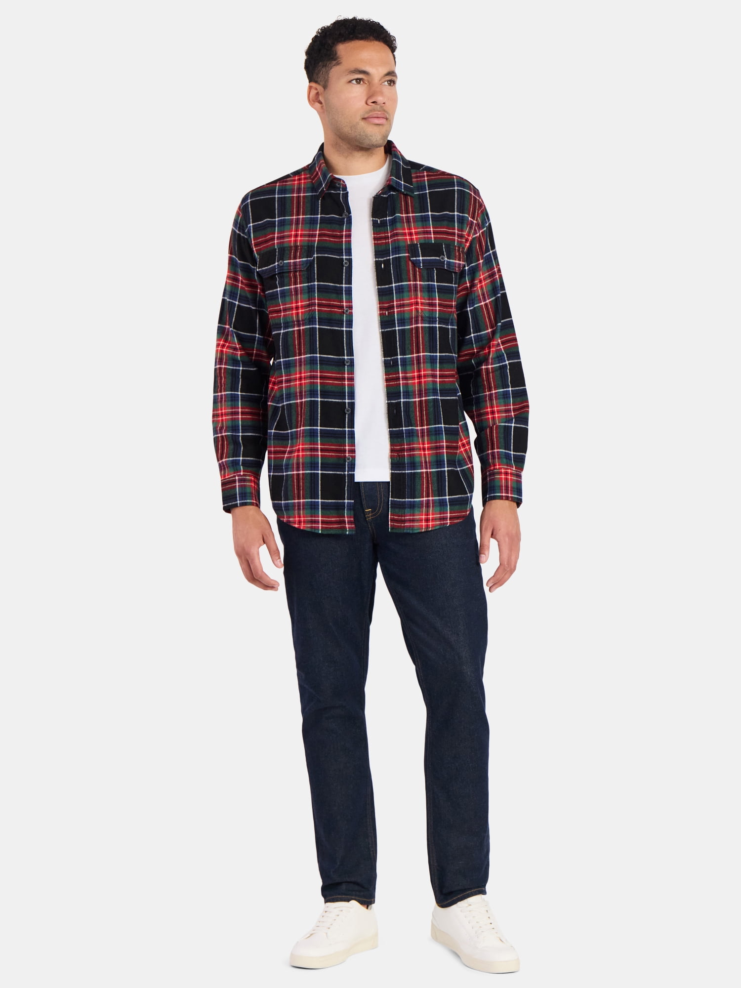 George Men's & Big Men's Relaxed Fit Double Pocket Flannel Shirt, Sizes XS-3XLT