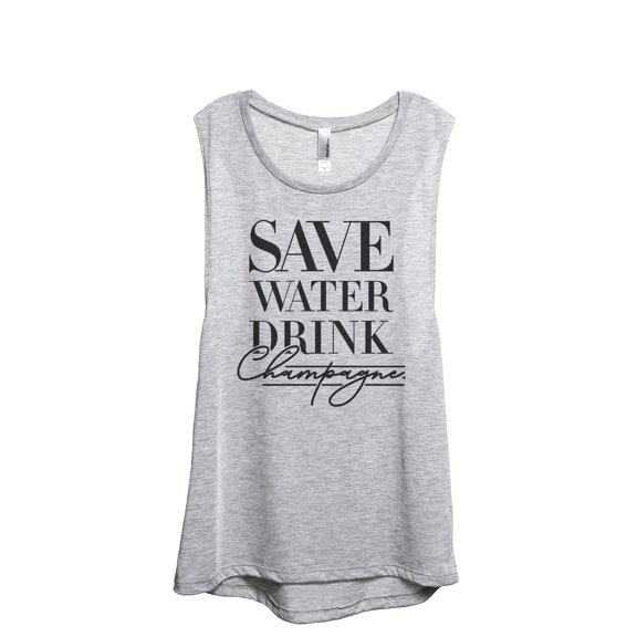 Save Water Drink Champagne Women's Fashion Sleeveless Muscle Workout Yoga Tank Top Sport Grey 2X-Large