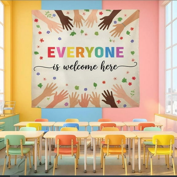 ViciArt Everyone Is Welcome Here Classroom Tapestry – 30"x40" Polyester Diversity & Inclusion Wall Hanging, Multicultural School Decor