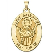 Saint Salvatore Religious Medal OVAL  - 1/2 x 2/3 inch Size of Dime, Solid 14K Yellow Gold