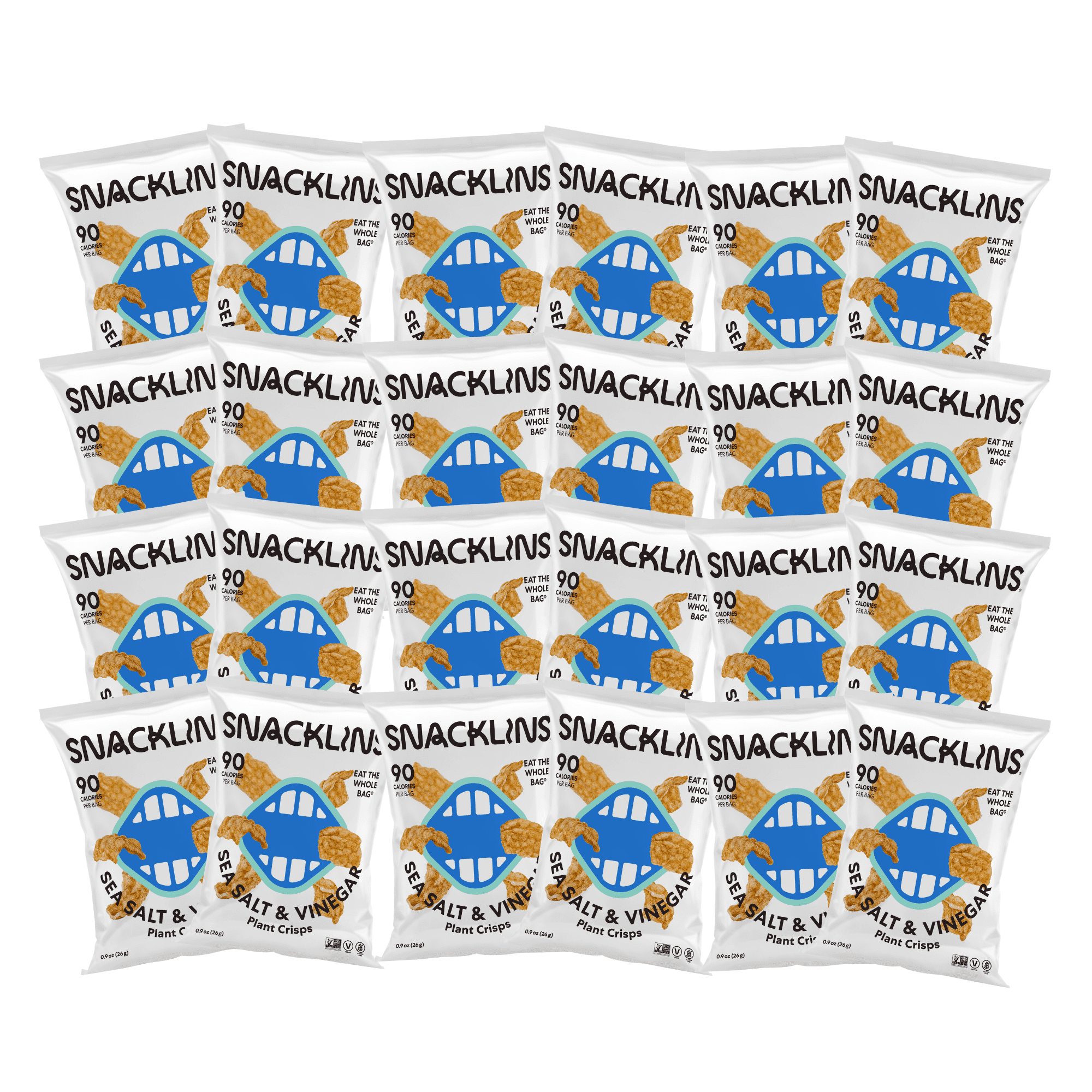 SNACKLINS Plant Based Crisps Vegan Healthy Snacks - Gluten Free, Grain Free, Plant Based Crisps, 100% Kosher, Low Calorie and No Added Sugar, Crunchy, Puffed Snack - Sea Salt & Vinegar, Pack of 24)