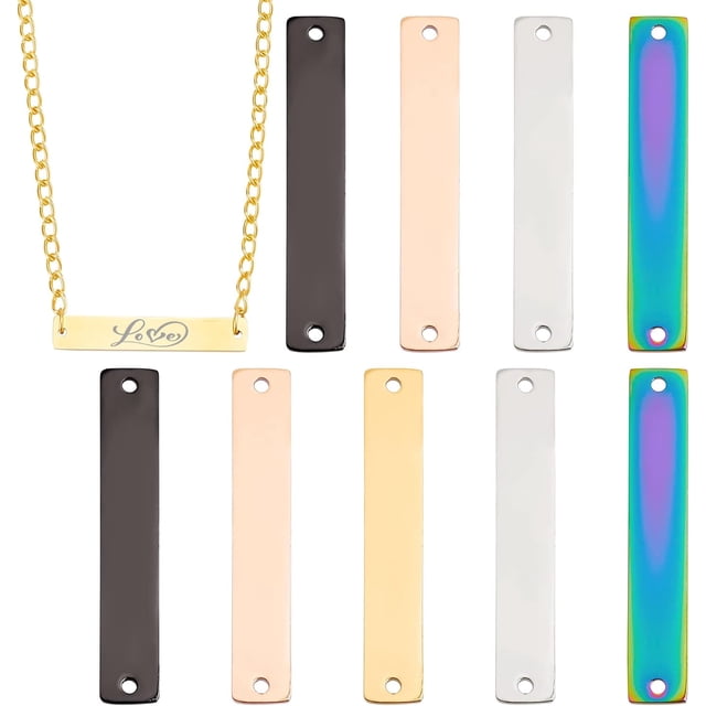 10 colgantes de acero inoxidable con estampado de metal en blanco, 5 colores, rectangulares, para pulseras y manualidades.