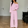 thumbnail image 2 of Stichou Womens 2 Piece Matching Lounge Sets Vacation Airport 2026 Spring Outfits Off Shoulder Sweatshirt Wide Leg Sweatpant Set Pink XL, 2 of 6