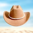 thumbnail image 2 of BRICH Womens Pearl Hat Shiny Cowboy Wide Brim Hat Party Hats Khaki One Size, 2 of 3