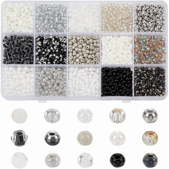 2390pcs 15 Colours Black Series Glass Seed Beads 4mm Waist Beads Kit 6/0 Mini Spacer Beads for Bracelet Jewelry Making Craft Beads for Bracelets Necklaces Earrings Making Crafting