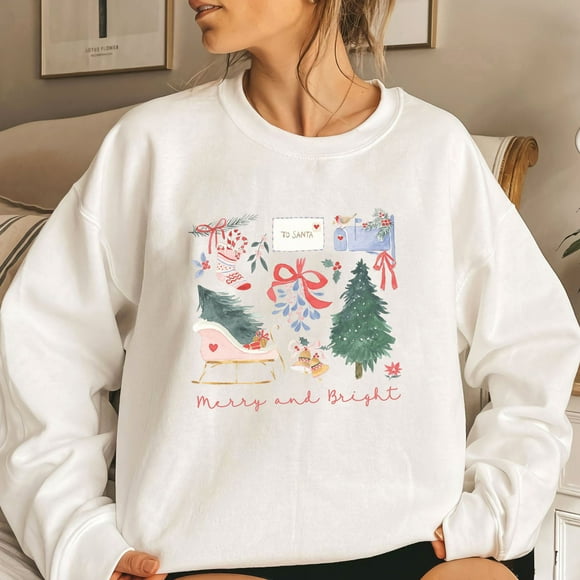 Ruimatai Christmas Women's Casual O-Neck Print Long Sleeve Sweatshirts Blouse T-shirt Tops