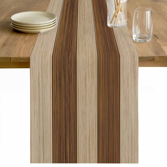Brown Wood Grain Table Runner - 120 Inch Long Ombre Rustic Retro Wooden Plank Cotton and Linen Blended Dress Scarves Farmhouse Table Runner for Kitchen Dining, Coffee Table, 13" x 120"