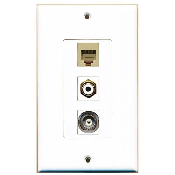 RiteAV - 1 Port RCA White and 1 Port Phone RJ11 RJ12 Beige and 1 Port BNC Decorative Wall Plate Decorative