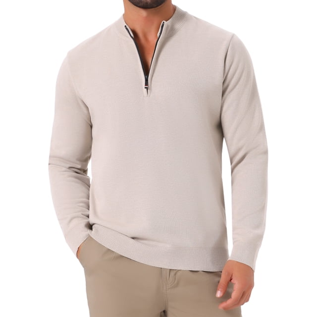 SUÉTER DE PULLOVER DE CUELLO ALTO PARA HOMBRE INSPIRE CHIC, DE COLOR SÓLIDO, CON CREMALLERA DE CUARTO, SUÉTER DE POLO DE PUNTO XL BEIGE
