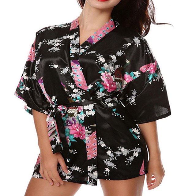 Womens Floral Silk Satin Kimono Robe Dressing Gown Wedding Babydoll Nightwear