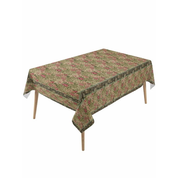 Sage Green Boho Rectangle Tablecloth, Vintage Ethnic Tribe Abstract Art Floral Waterproof & StainResistant Tablecloth, Washable Oil-proof Table Cover for Dining/Party/Wedding/Camping/Buffet 60x120 In
