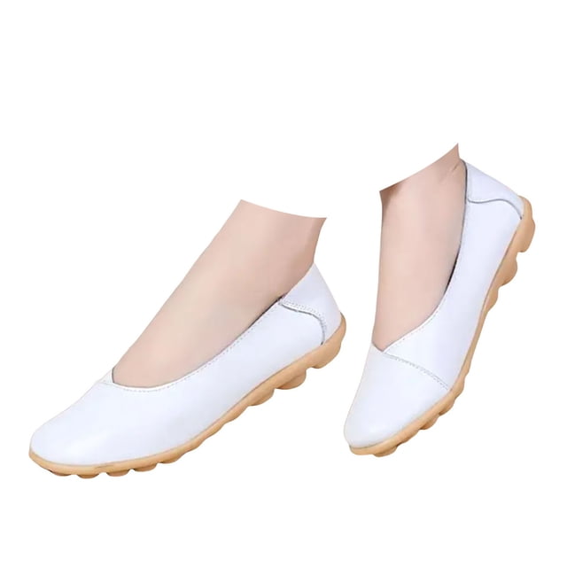 DXOUPM Chaussures à Enfiler pour Femmes Confortables en Cuir Uni Plates Décontractées pour la Marche Vacances Sorties