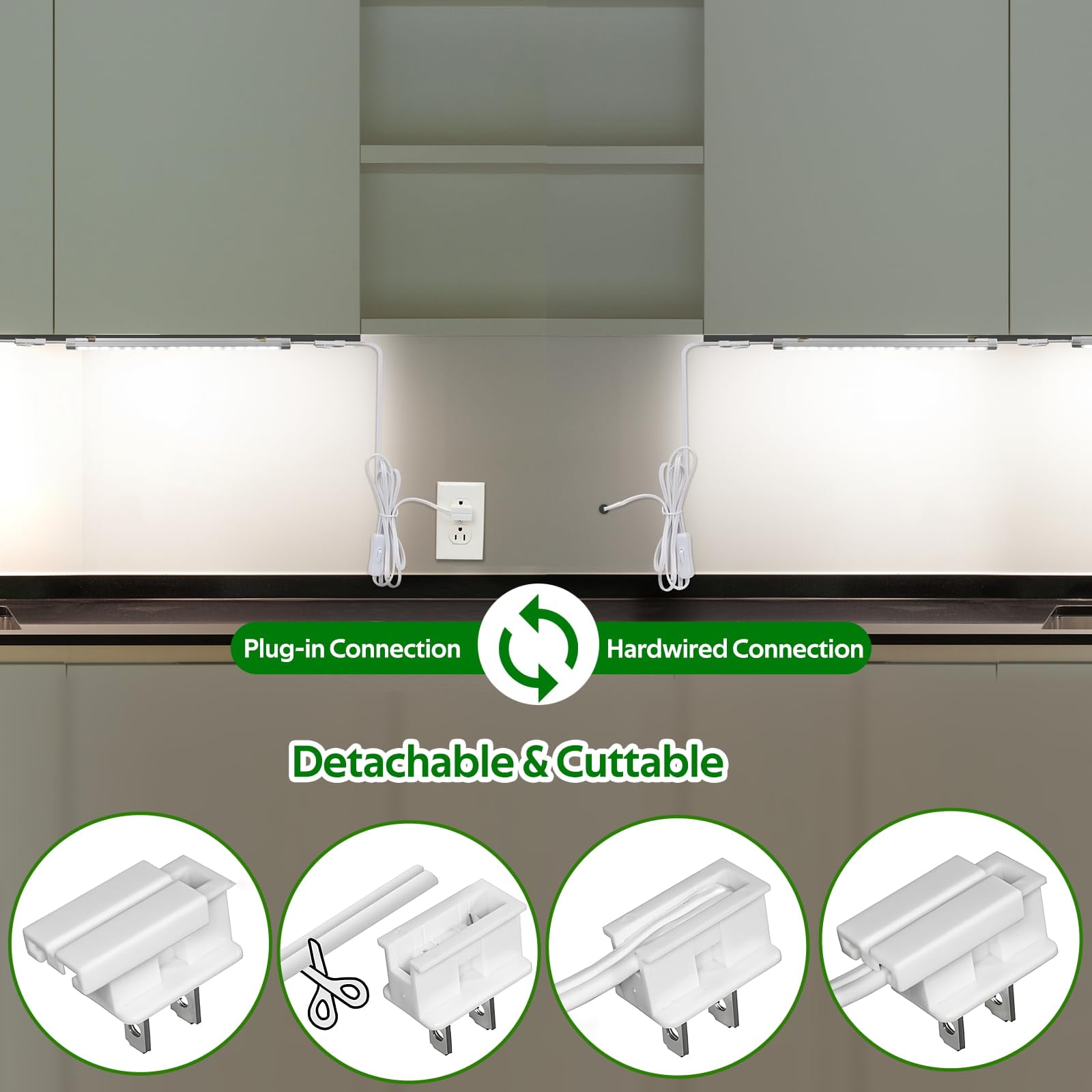 Dimmable 12-Inch Under Cabinet Lighting - 6 Pack Linkable LED Lights for Kitchen, Closet, Workbench, Desk, Cupboard, and Garage - 120V Plug-in & Hardwired, Cold White 6000K