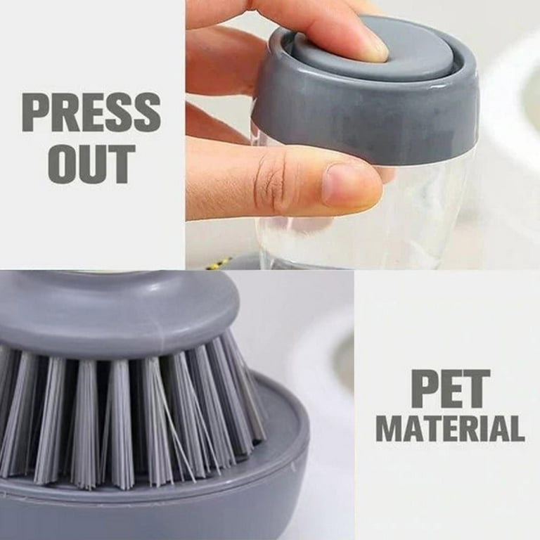 Dish-Washing Brush With Soap Dispenser Palm Liquid Refill Scrubber