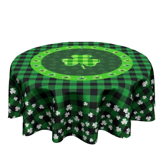 Verolix St Patrick’s Day Round Tablecloth 60 Inch, Green Plaid Clover Holiday Table Cover for Dining Table Kitchen Party Decor