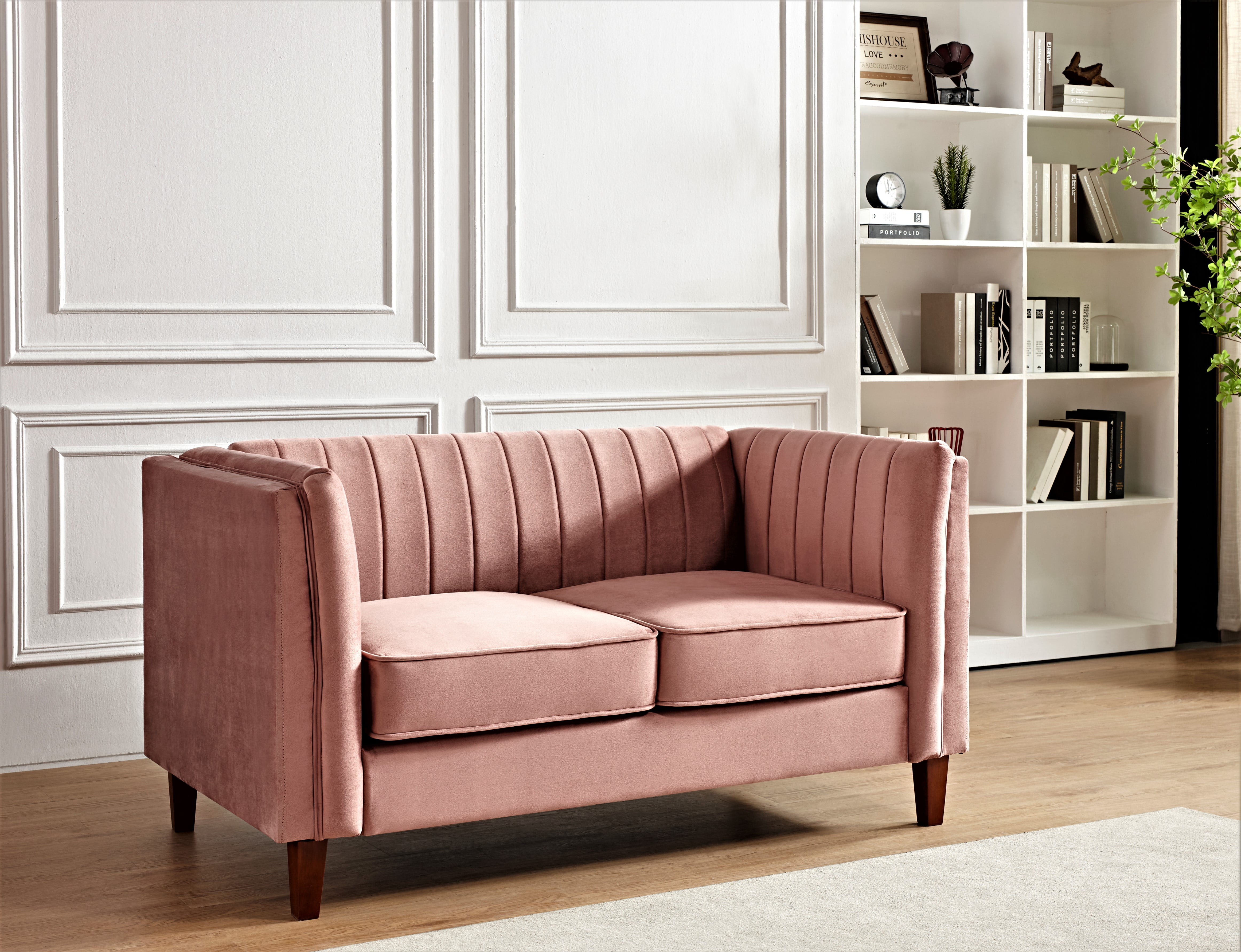 Uspridefurniture Plainfield Line Tufted Square Velvet Loveseat,Pink