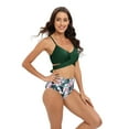 thumbnail image 4 of Baywell Women's Wrap Front High Waisted Bikini Swimsuit Print Bottom Two Piece Bathing Suit Green S-2XL, 4 of 8